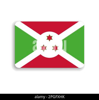 Burundi flag - flat vector rectangle with rounded corners and dropped shadow. Stock Vector