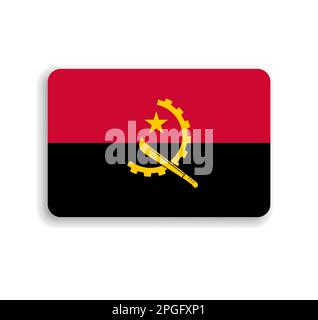 Angola flag - flat vector rectangle with rounded corners and dropped shadow. Stock Vector