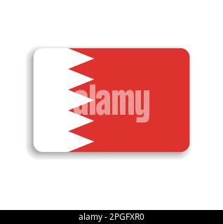 Bahrain flag - flat vector rectangle with rounded corners and dropped shadow. Stock Vector