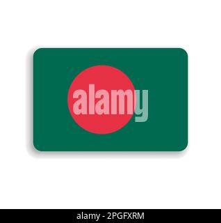 Bangladesh flag - flat vector rectangle with rounded corners and dropped shadow. Stock Vector