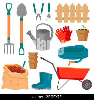 Big Collection Of Equipment For Gardening. Vector Illustration In Flat Style Stock Vector