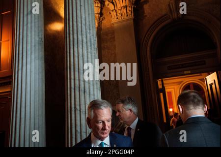 Washington, Vereinigte Staaten. 22nd Mar, 2023. United States Senator Tommy Tuberville (Republican of Alabama) departs the Senate Republicanâs policy luncheon at the US Capitol in Washington, DC, Wednesday, March 22, 2023. Credit: Rod Lamkey/CNP/dpa/Alamy Live News Stock Photo