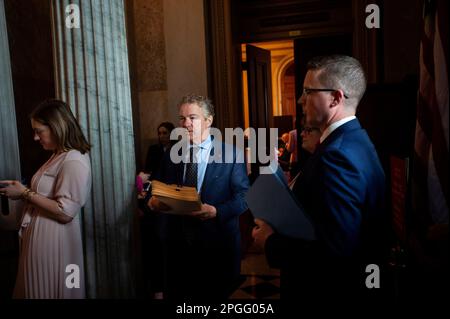 Washington, Vereinigte Staaten. 22nd Mar, 2023. United States Senator Rand Paul (Republican of Kentucky) departs the Senate Republicanâs policy luncheon at the US Capitol in Washington, DC, Wednesday, March 22, 2023. Credit: Rod Lamkey/CNP/dpa/Alamy Live News Stock Photo