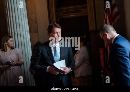 Washington, Vereinigte Staaten. 22nd Mar, 2023. United States Senator Bill Hagerty (Republican of Tennessee) departs the Senate Republicanâs policy luncheon at the US Capitol in Washington, DC, Wednesday, March 22, 2023. Credit: Rod Lamkey/CNP/dpa/Alamy Live News Stock Photo