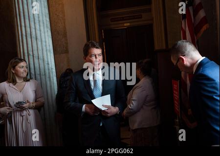 Washington, Vereinigte Staaten. 22nd Mar, 2023. United States Senator Bill Hagerty (Republican of Tennessee) departs the Senate Republicanâs policy luncheon at the US Capitol in Washington, DC, Wednesday, March 22, 2023. Credit: Rod Lamkey/CNP/dpa/Alamy Live News Stock Photo