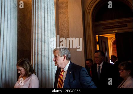 Washington, Vereinigte Staaten. 22nd Mar, 2023. United States Senator John Neely Kennedy (Republican of Louisiana) departs the Senate Republicanâs policy luncheon at the US Capitol in Washington, DC, Wednesday, March 22, 2023. Credit: Rod Lamkey/CNP/dpa/Alamy Live News Stock Photo