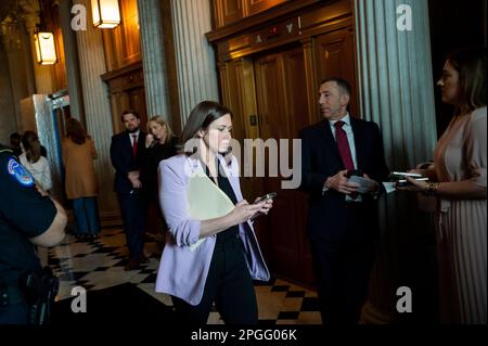 Washington, Vereinigte Staaten. 22nd Mar, 2023. United States Senator Katie Britt (Republican of Alabama) walks to the Senate Republicanâs policy luncheon at the US Capitol in Washington, DC, Wednesday, March 22, 2023. Credit: Rod Lamkey/CNP/dpa/Alamy Live News Stock Photo