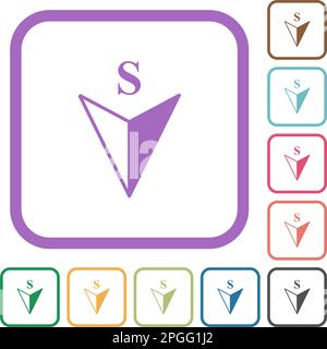South compass direction simple icons in color rounded square frames on white background Stock Vector