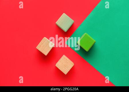 Wooden cubes with check marks on color background Stock Photo