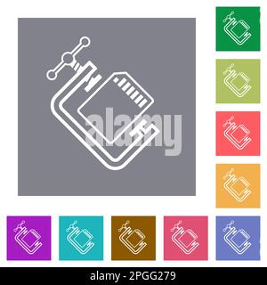 SD memory card compress outline white flat icons on color rounded ...