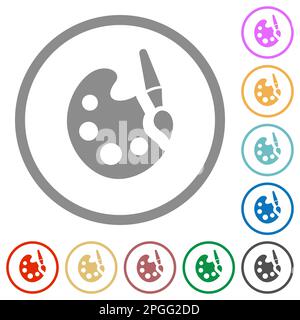 Paint kit solid flat color icons in round outlines on white background Stock Vector