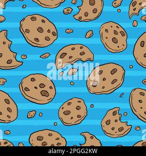 Chocolate Chips Cookies doodle seamless pattern. Cartoon illustration vector illustration background. For print, textile, web, home decor, fashion, su Stock Vector