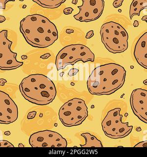 Chocolate Chips Cookies doodle seamless pattern. Cartoon illustration vector illustration background. For print, textile, web, home decor, fashion, su Stock Vector