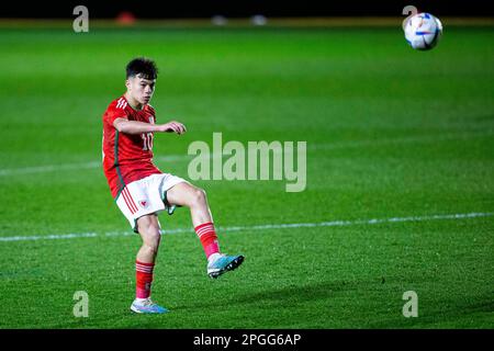 Newport, UK. 22nd Mar, 2023. Gabriele Biancheri of Wales in action. Scotland v Wales in the UEFA u17 Championship Elite Round at Rodney Parade on the 22nd March 2023. Credit: Lewis Mitchell/Alamy Live News Stock Photo