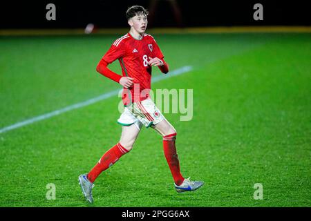 Newport, UK. 22nd Mar, 2023. Joe Andrews of Wales in action. Scotland v Wales in the UEFA u17 Championship Elite Round at Rodney Parade on the 22nd March 2023. Credit: Lewis Mitchell/Alamy Live News Stock Photo