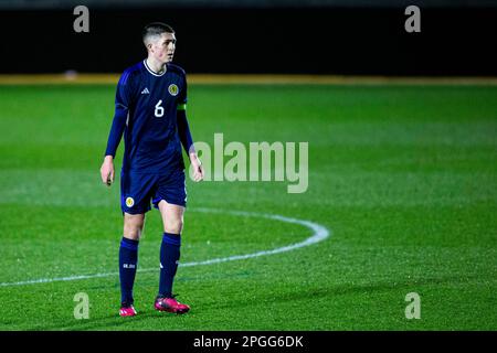 Newport, UK. 22nd Mar, 2023. Bailey Rice of Scotland in action. Scotland v Wales in the UEFA u17 Championship Elite Round at Rodney Parade on the 22nd March 2023. Credit: Lewis Mitchell/Alamy Live News Stock Photo