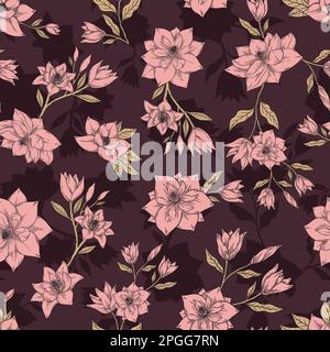 Magnolia flower floral seamless pattern. Vector illustration floral design background. Stock Vector