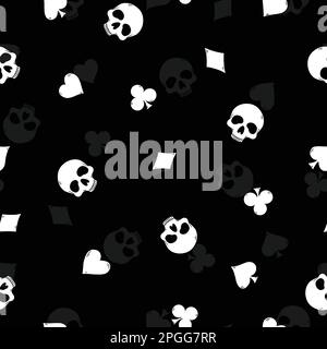 Skull and Poker suits seamless pattern. Vector illustration design background. Stock Vector