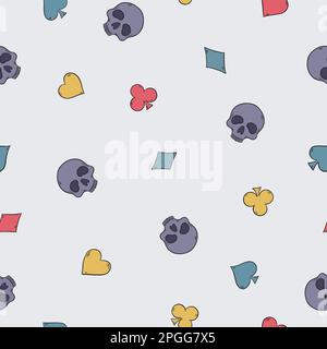 Skull and Poker suits seamless pattern. Vector illustration design background. Stock Vector