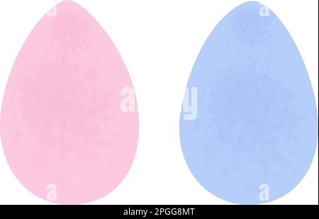 Set of 2 Easter eggs in trendy pink and blue watercolor. Christ is risen. Holiday. Hand drawn. Sticker. Icon. Isolate. Design for poster, banner, brochure or greeting, invitation cards, price or label Stock Vector