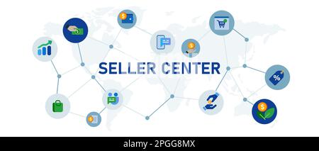 Seller center merchant centre for online ecommerce icon set collection concept Stock Vector