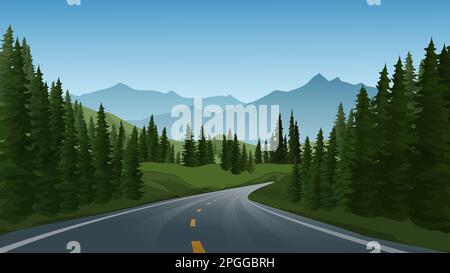 Vector illustration of road in mountain forest Stock Vector