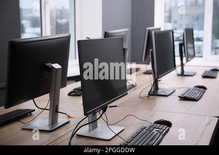 Many modern computers in open space office Stock Photo