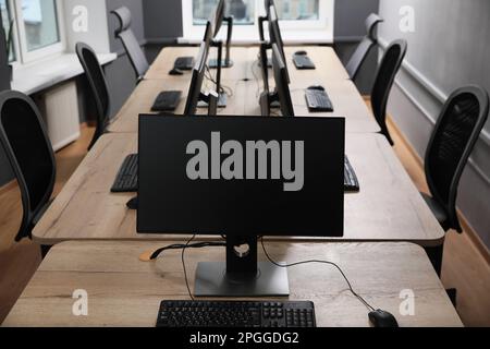 Many modern computers in open space office Stock Photo