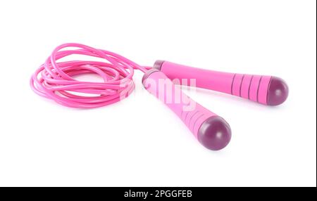 Pink skipping rope on white background Stock Photo - Alamy