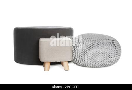 Different poufs on white background. Home design Stock Photo