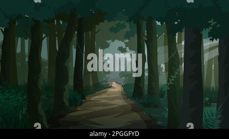 Vector forest illustration with footpath and sunbeam Stock Vector