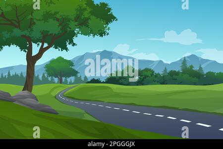 Vector rural countryside landscape with empty road Stock Vector