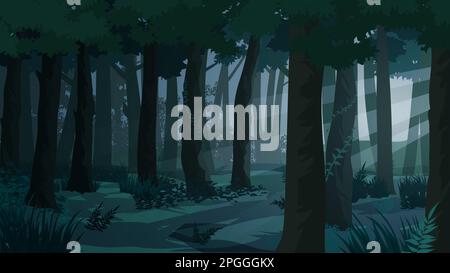 Vector forest illustration with sunbeam through the trees Stock Vector