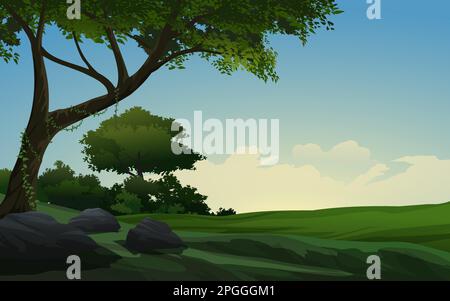 Vector nature landscape with trees and meadow Stock Vector