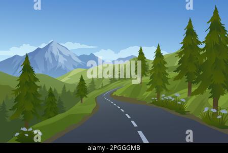 Vector landscape with empty road and mountain Stock Vector