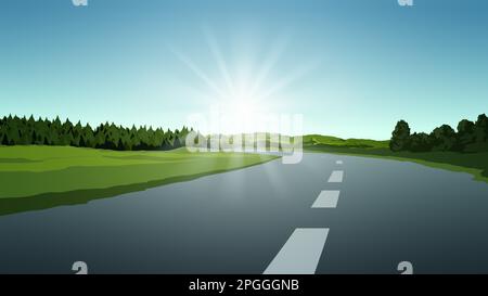 Empty road in countryside with sunlight Stock Vector