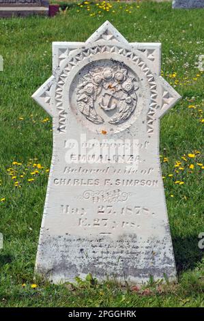 A headstone dating from the 19th Century in the cemetery at Cavendish, Prince Edward Island. Stock Photo