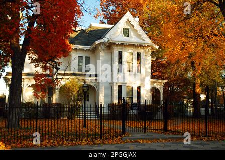 Fall and autumn foliage frames the Victorian house, once the home to President Harry S Truman in Independence, Missouri Stock Photo