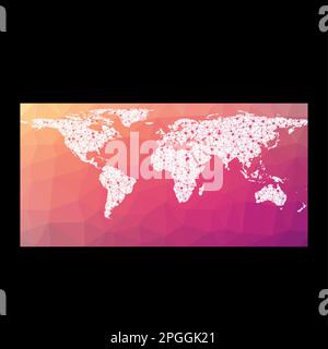 World network map. Equirectangular (plate carree) projection. Wired globe in Equirectangular projection on geometric low poly background. Stock Vector