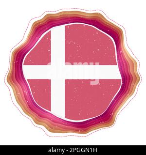 Denmark flag in frame. Badge of the country. Layered circular sign around Denmark flag. Trendy vector illustration. Stock Vector