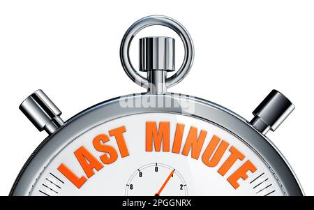 3D rendering of a stop watch with a last minute icon Stock Photo