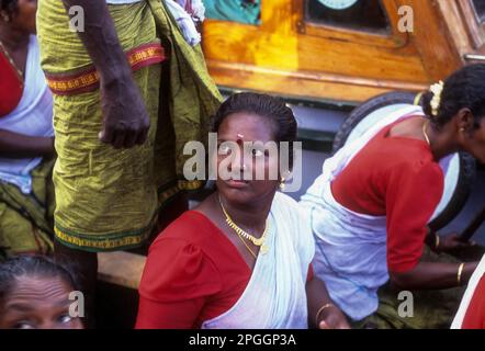 Women participants, Colourful water Boat Race in Kerala, is conducted at Punnamada lake in Alappuzha or Alleppy, Kerala, India, Asia Stock Photo