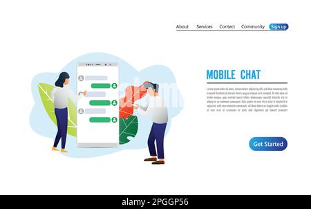 Businessman and woman and chatting conversation on smartphone. Messaging application, mobile chat app, messenger mobile concept. illustrator vertor. Stock Vector