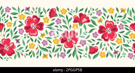 Delicate Chintz Romantic Meadow Wild Flowers Horizontal Vector Seamless Pattern Border Stock Vector