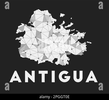 Antigua - communication network map of island. Antigua trendy geometric design on dark background. Stock Vector