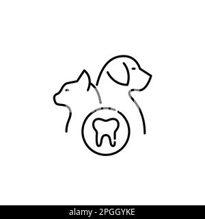 Pet dental services. Cat, dog and tooth. Pixel perfect, editable stroke icon Stock Vector