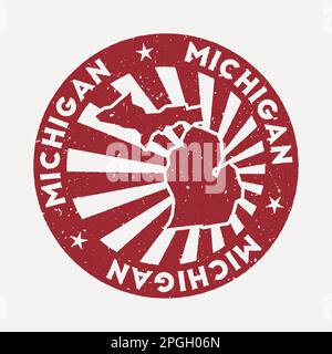 Michigan stamp. Travel red rubber stamp with the map of US state, vector illustration. Stock Vector