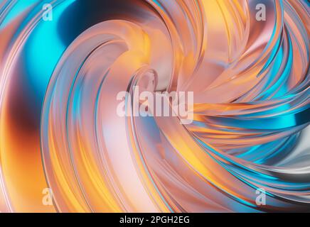 A 3D rendered abstract shape formation multicolored blended shiny texture. Stock Photo