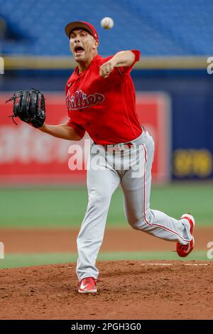 March 22, 2023; St. Petersburg, FL USA; Philadelphia Phillies infielder Scott  Kingery (4) doubles during an MLB spring training game against the Tampa  Stock Photo - Alamy