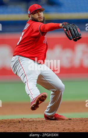 March 22, 2023; St. Petersburg, FL USA; Philadelphia Phillies infielder Scott  Kingery (4) doubles during an MLB spring training game against the Tampa  Stock Photo - Alamy